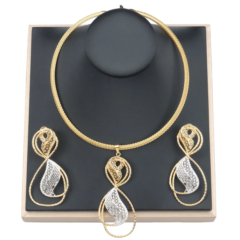 

New Fashion Jewelry Sets for Women Drop Earrings Letter S Shape Necklace African Nigeria Jewelry for Wedding Dress Party Gift