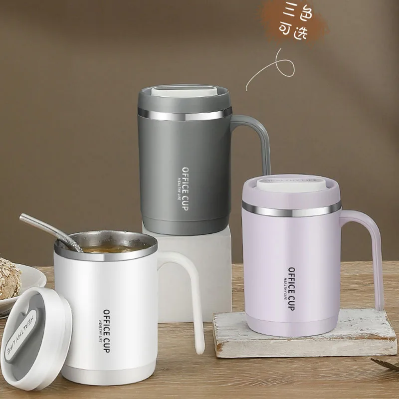 

500ml Tumbler With Lid And Straw Vacuum Insulated Water Bottle Mugs Coffee Cups Stainless Steel Thermos Cup Household Office Mug