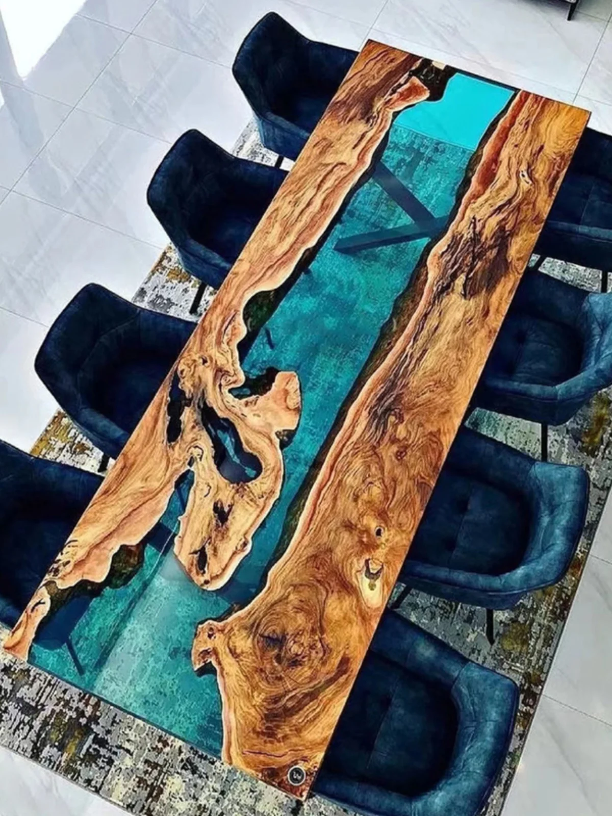 

Стол речной из эпоксидной смолы, большая волнистая доска из массива дерева, журнальный чайный столик, обеденная креативная мебель для всей доски