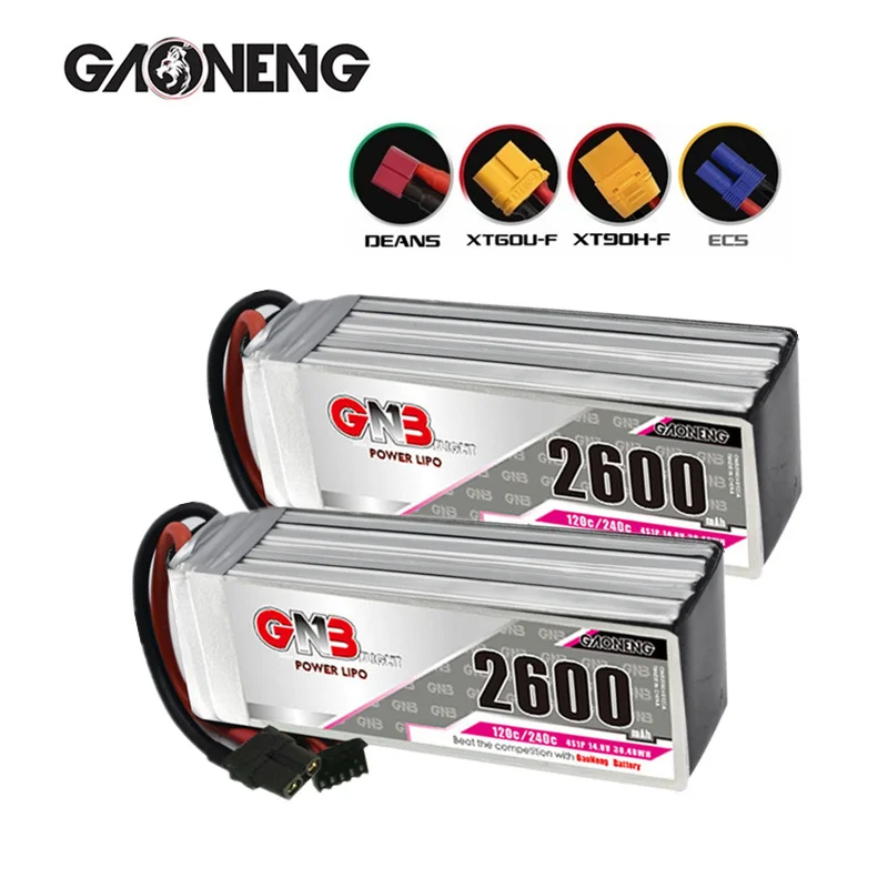 

Upgraded GNB 4S 14.8V 2600mAh Lipo Battery For RC Car Boat Helicopter Airplane Parts 120C 14.8V Battery With XT60 Plug