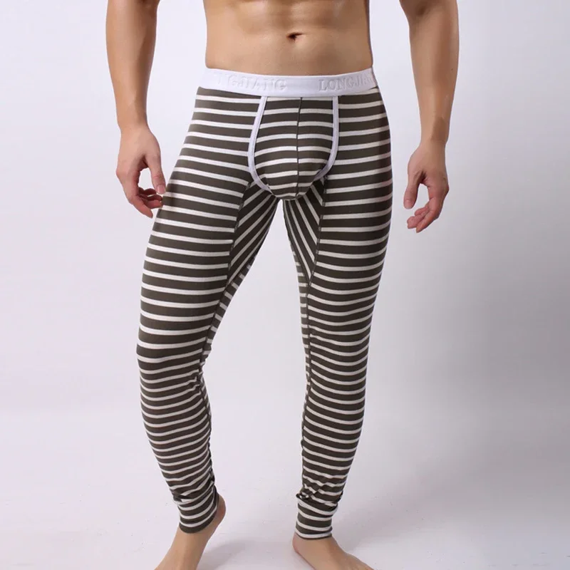Мужские полосатые термоштаны нижнее белье леггинсы с теплой подошвой