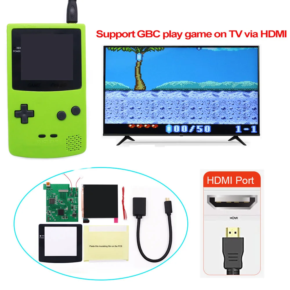 Фото Q5 HDMI IPS LCD-экран с подсветкой для GBC, мод для вывода изображения на ретро-телевизор, совместимый с Game Boy Color №1