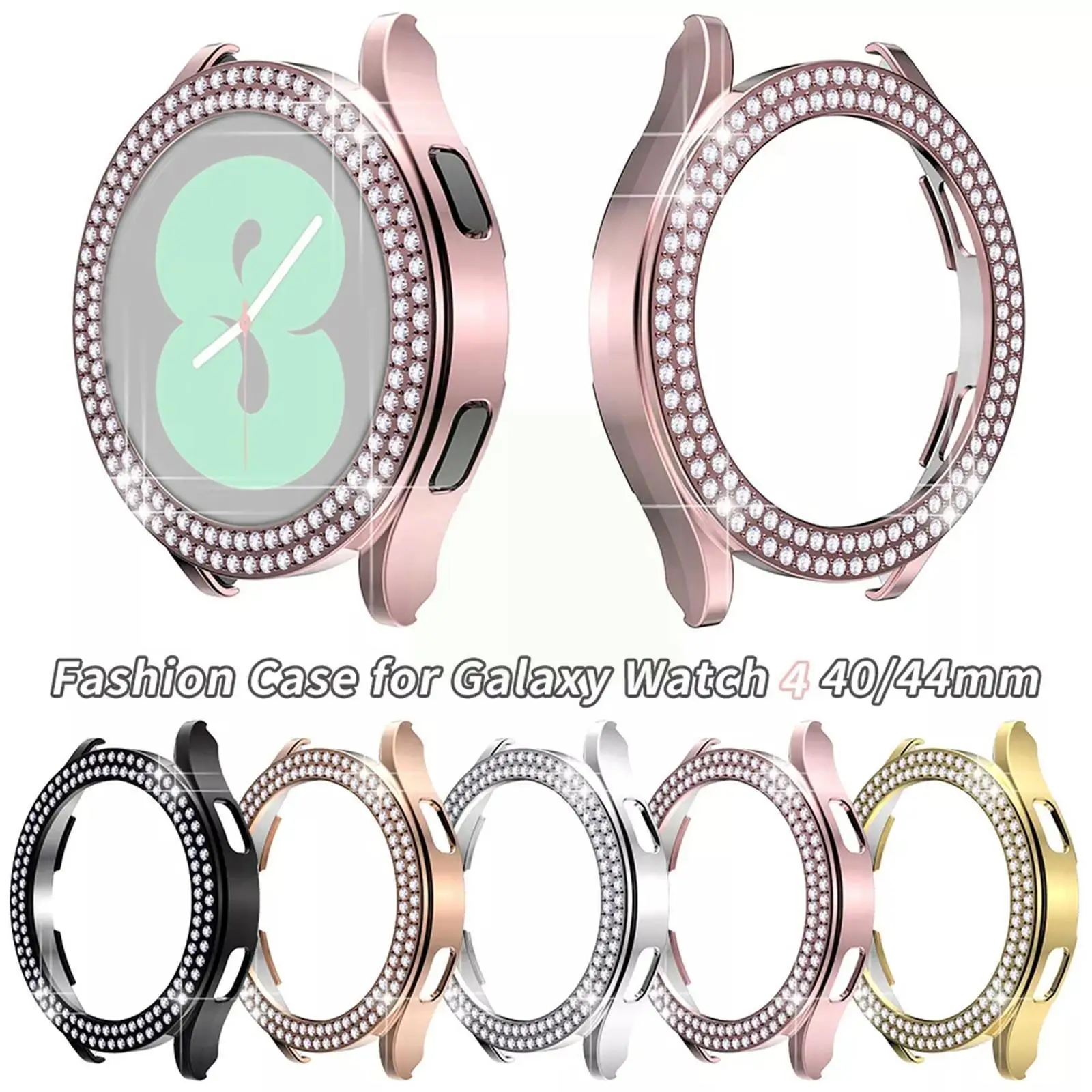 

Cover For Watch 4 Accessories Anti-fall Bling Double Diamond Pc Bumper Protector Watch 4 44mm 40 E3p4