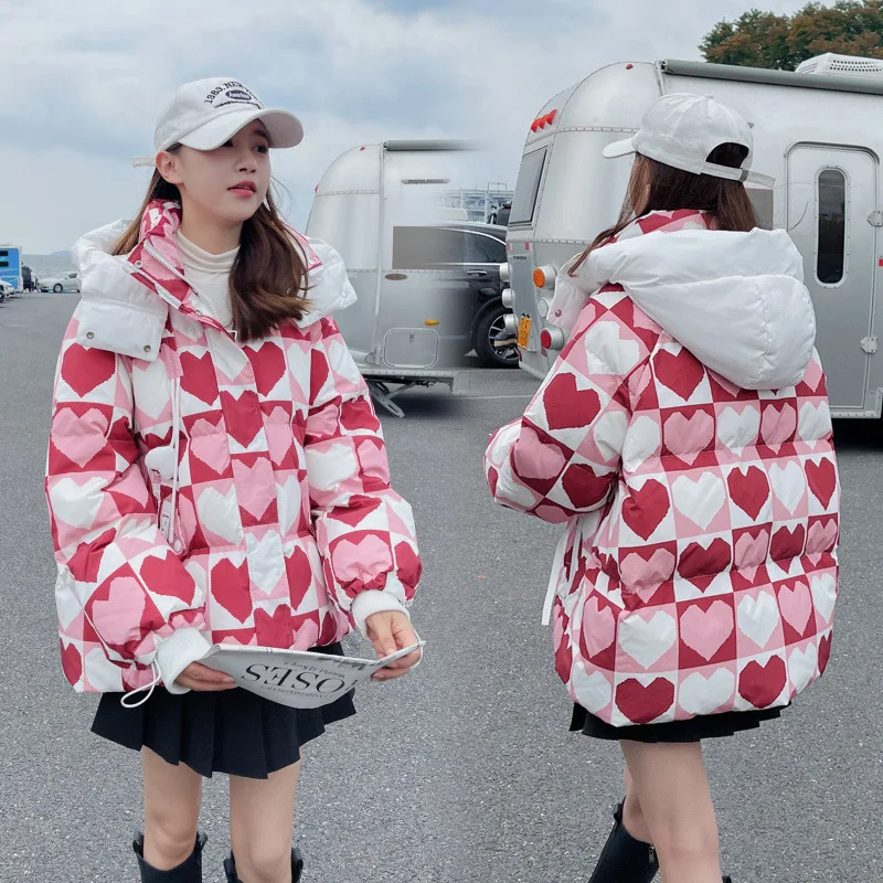 Coats Winter Clothes Women Love Short Cotton Clothing 2022 New Fashion Small Print Small Niche Cotton Coat Coat Women
