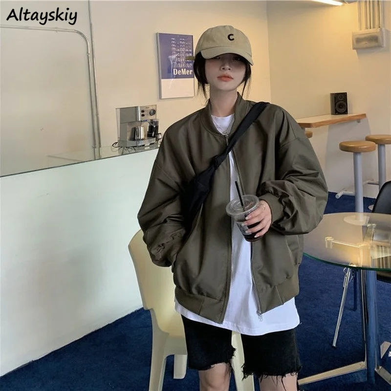 

Basic Jackets Women Solid Streetwear Comfort Students Simple Trendy Loose Ulzzang Outwear All-match Cozy New Arrival BF Hot Sale