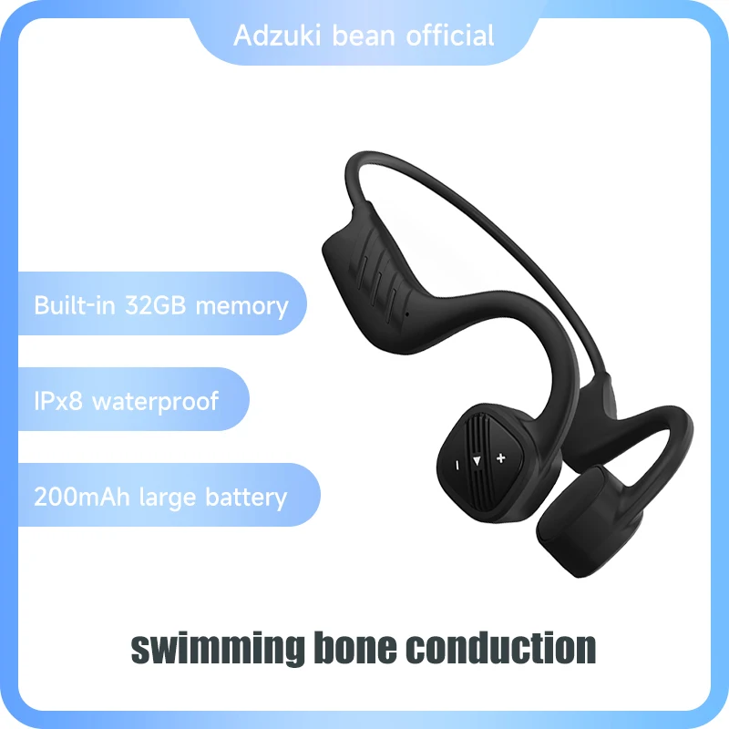 Adzuki bean New Bone Conduction Headphones for Swimming IPX8 Wireless Bluetooth-compatible Earphones Built-in 32GB MP3 Player