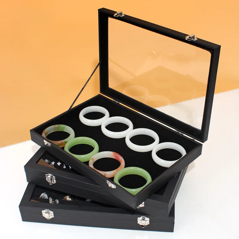 Fashion Velvet Jewelry Box With Cover Glass Flip Jewelry Box Ring Box Bracelet Earring Storage Box Display Box Jewelry Organizer