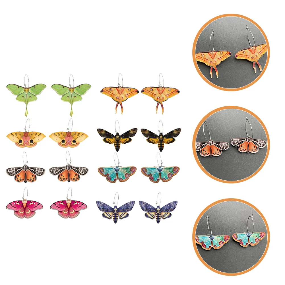 8 Pairs Dangling Earrings Pendeltons Women Earrings Jewelry Women Stud Earrings Butterfly Moth Earrings Wreath Ear Studs