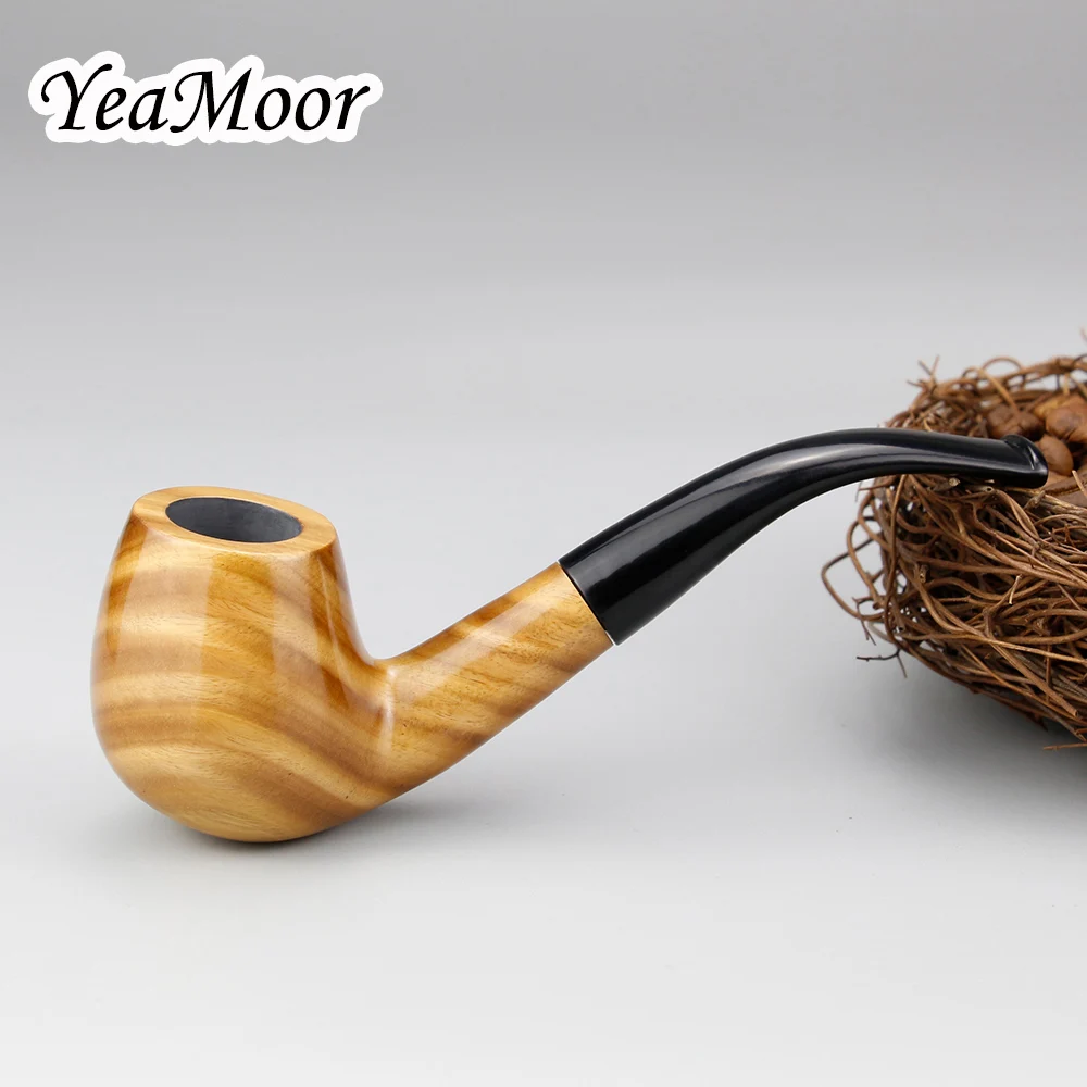 

High Quality Smoking Pipe 9mm Filter Bent Tobacco Pipe Green Sandal Wood Pipe Classic Smoke Pipe Accessory