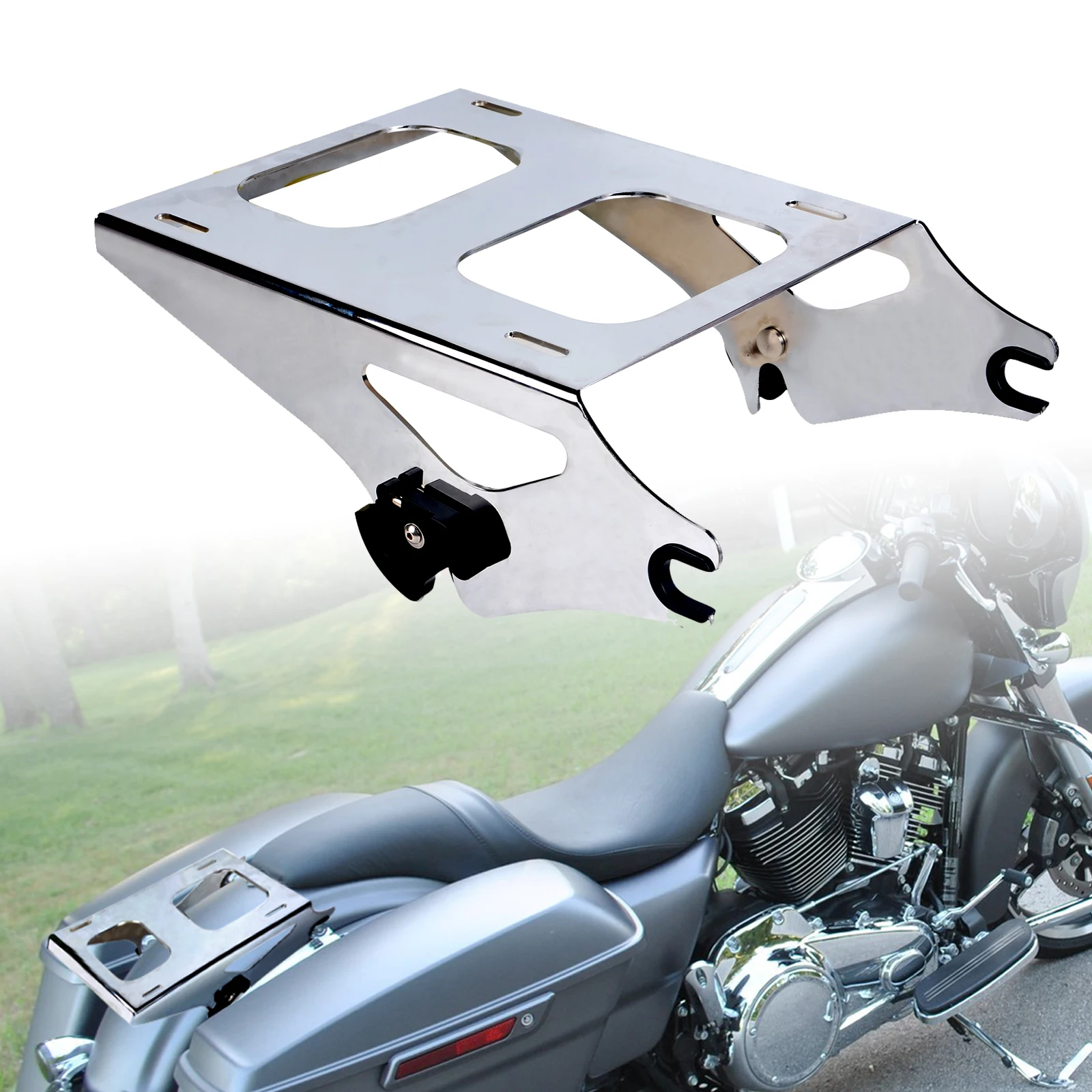 

Detachable 2 Two Up Luggage Rack Mounting Bracket Rack Compatible for HD Touring Road King Street Glide Road Glide Tour Pak Pack