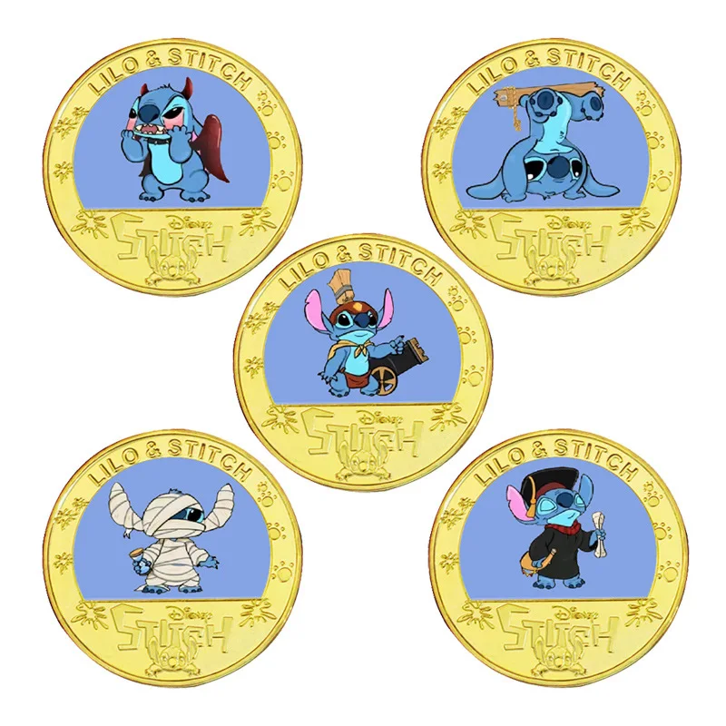 Фото Металлическая монета с героями мультфильмов Disney Lilo & Stitch, новый стиль, памятная золотая монета, коллекционные украшения, фигурки аниме, игрушки, подарки на день рождения №1