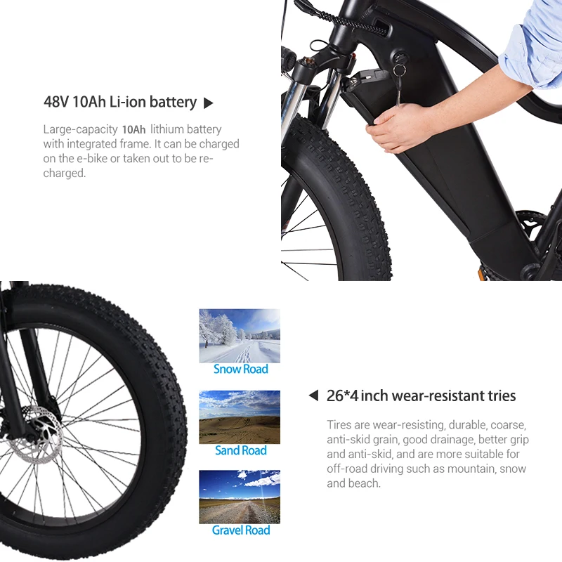 26-дюймовый Электрический велосипед 500 Вт Мужской горный Зимний 48 в 10 Ач 4 0 фэтбайк