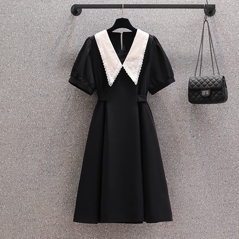 

4XL plus size women vintage Patchwork v neck Summer long dress 2022 short sleeve loose elegant party black dresses robe