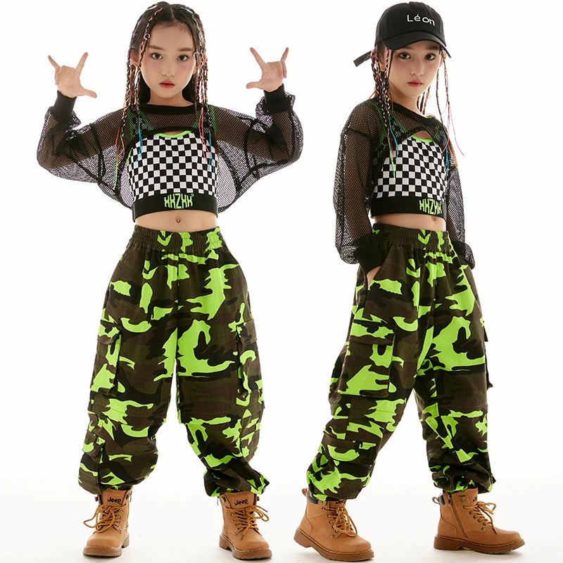 

Sleeved Black Net Tops Loose Pants Fashion Suit New Ballroom Hip Hop Dance Clothes Girls Jazz Performance Costume Long