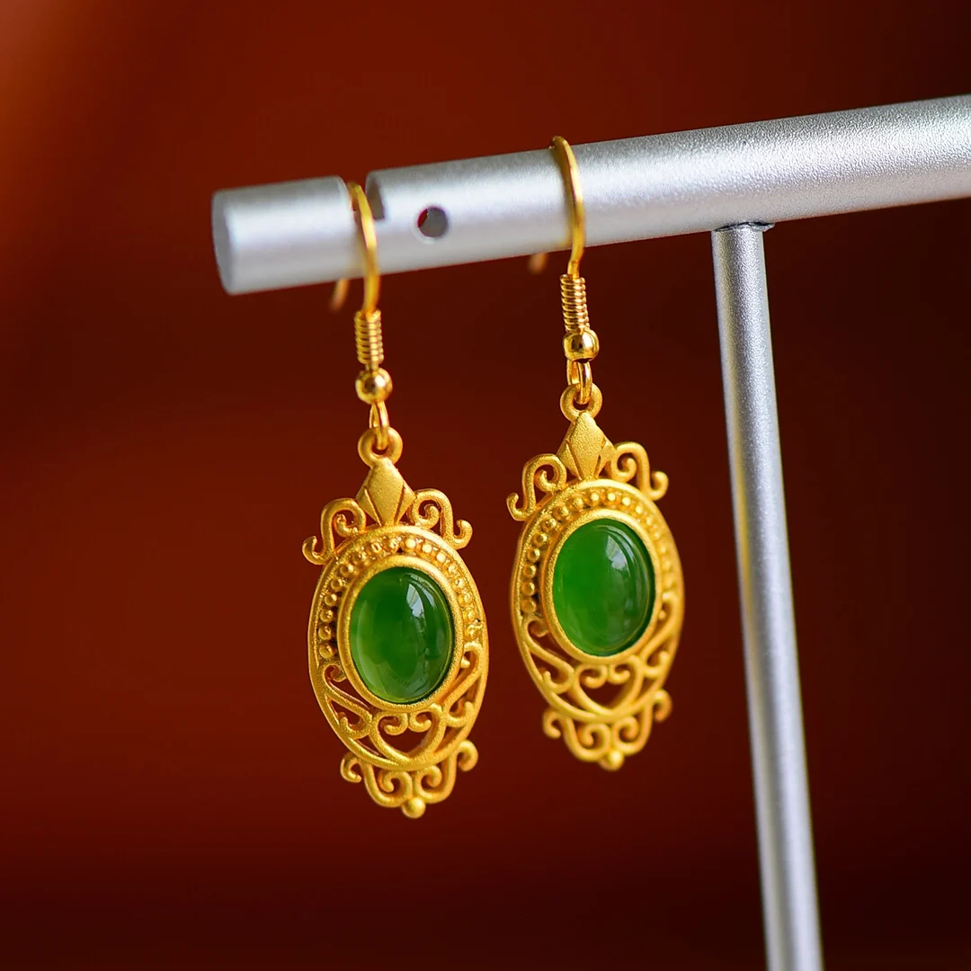 

Женские круглые эмалированные серьги-Ципао 12184-6 # из чистого серебра 925 пробы с нефритом