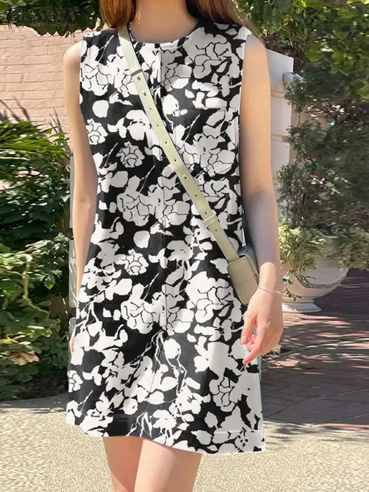 

Платье ZANZEA женское пляжное без рукавов, повседневный праздничный сарафан, богемный сарафан с цветочным принтом, на лето