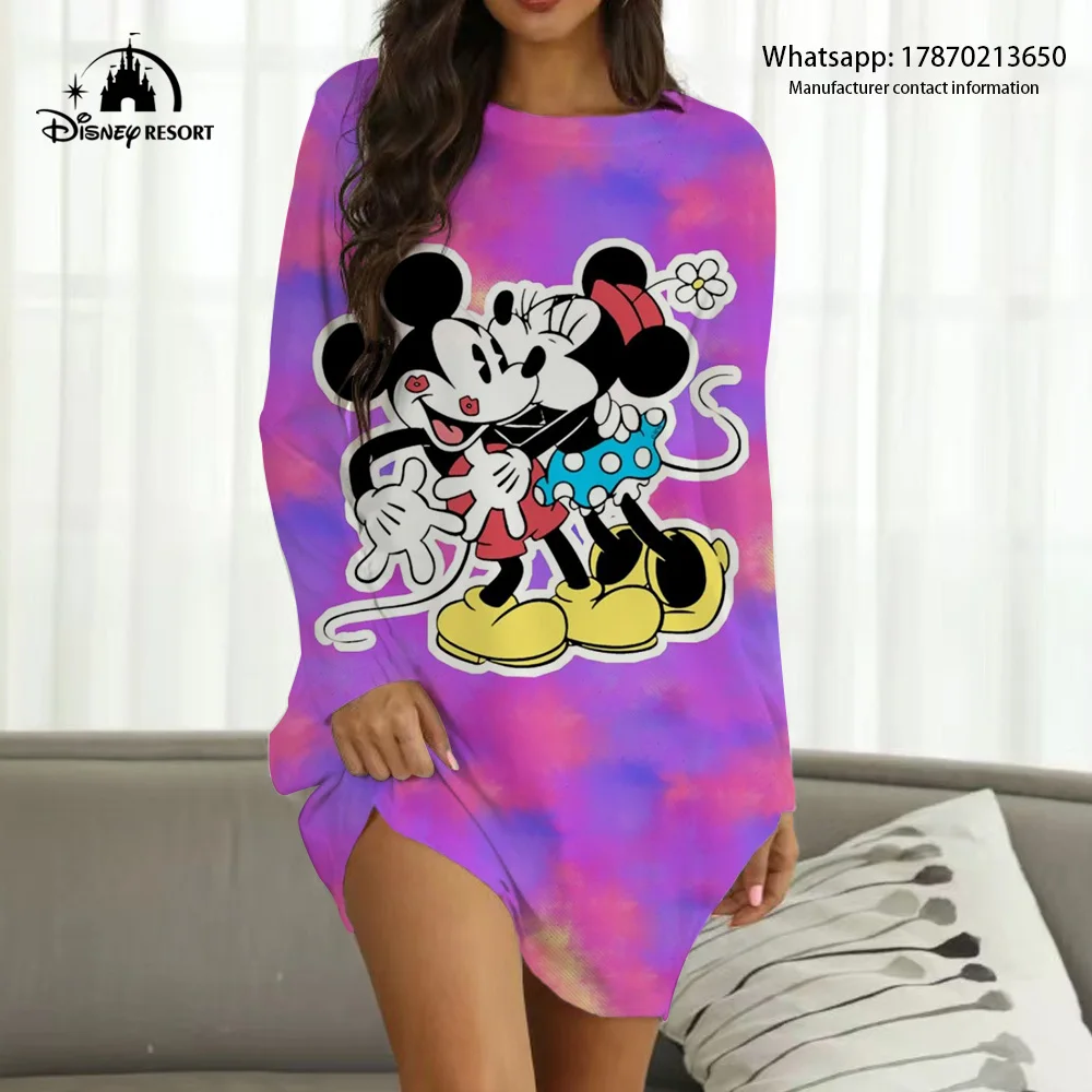 

2022 Spring New Disney Minnie Mickey Boho Fashion Casual Sexy Party Ladies Homewear Long Sleeve Short Skirt Dress