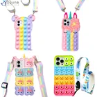 Чехол для IPhone 13 12 Mini 11 Pro Max с пузырьковым ремешком, снятие стресса, фиджет, милая игрушка, Радужный монстр, единорог, мягкий чехол