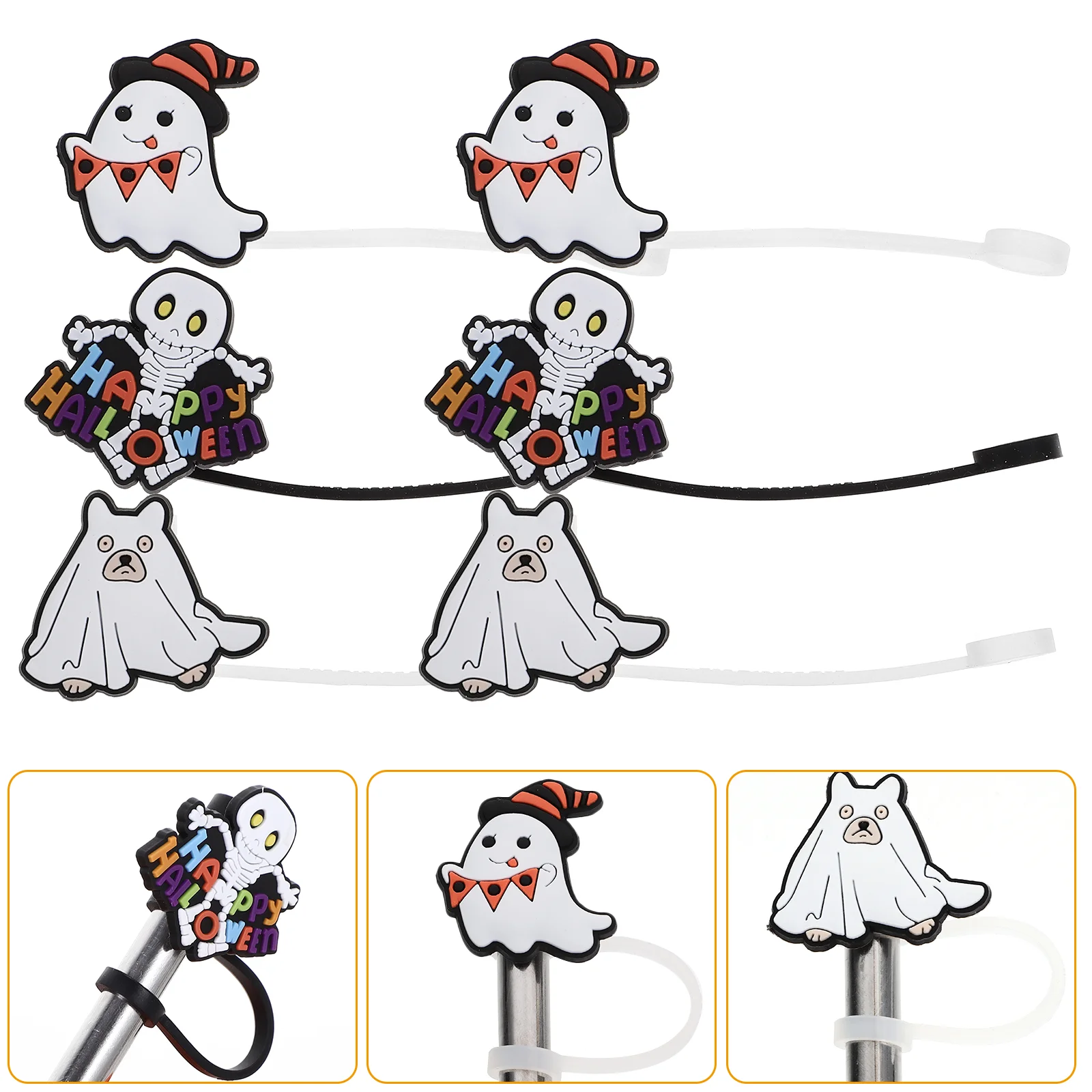 

6 Pcs Reusable Straw Caps Drinking Tips Covers Halloween Decor Pvc Protectors Plastic