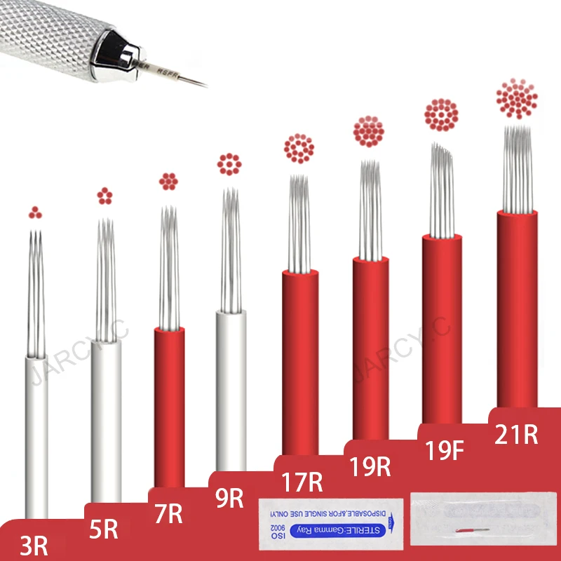 

50Pcs Fog Eyebrow Tattoo Needle Microblading Shading Round Needle Permanent Makeup 3/5/7/9/17/19/21R Blade For Manual Tattoo Pen