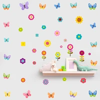2pcs nwe flower butterfly pvc wall stickers ins creative childrens room graffiti cartoon self adhesive paper home decoration