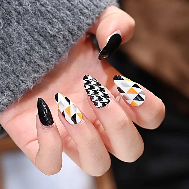 

24Pcs/Set Pointed False Nails Full Coverage Cute Kawaii Girl Artificial Ballerina Press on Fake Nails Supplies for Professionals