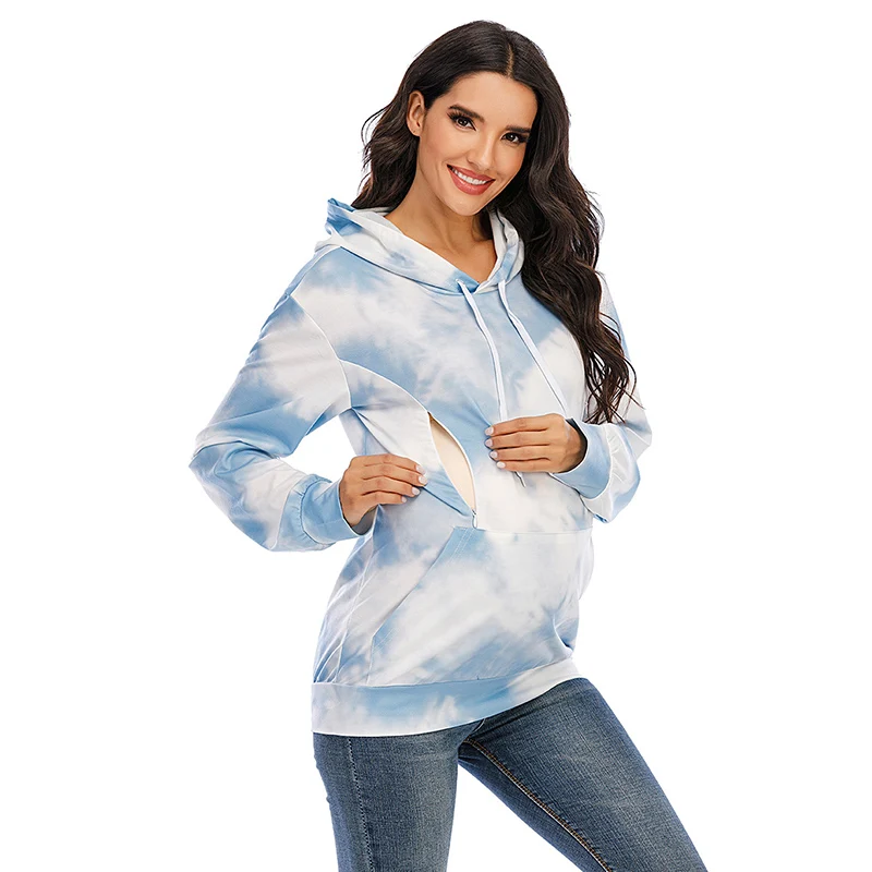 Hoodies Women Maternity T-shirt Clothes Summer Fall Long Sleeve Stripe Nursing Top Breastfeeding Shirts Pregnancy Cloth Tie Dye