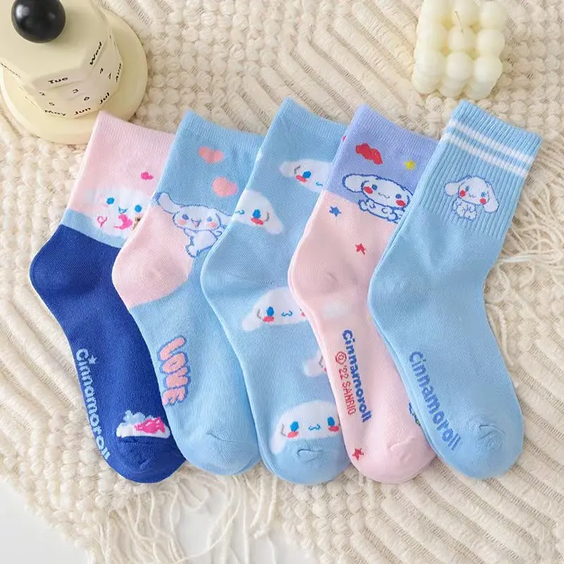 5 пар детских носков Sanrio Cinnamoroll Kuromi Kawaii новые осенне-зимние детские носки до