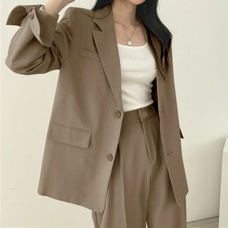 Brand New Spring Autumn Blazer Suit Coat Solid Chic Fashion 2 Piece Set 2023 Casual Streetwear Straight