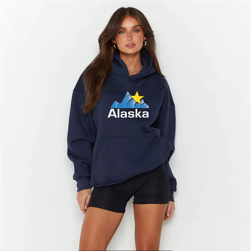 

Alaska Letters Printed Hoodies Men Women American Style Loose Hooded Sweatshirts Casual Daily Sport Wear