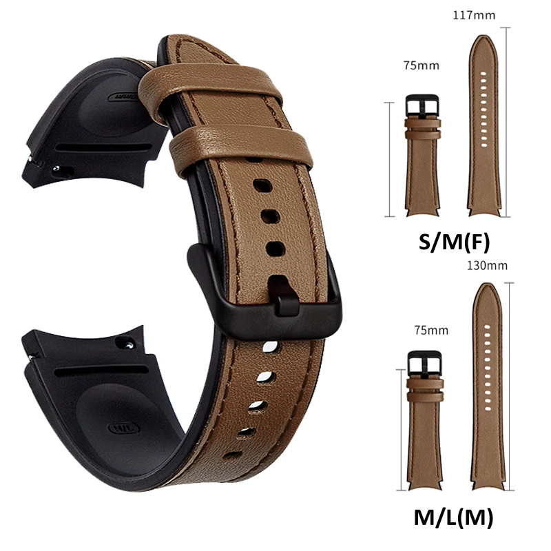Фото Ремешок кожаный для Samsung Galaxy Watch 4 classic, силиконовый и кожаный браслет без зазоров, 46 мм 42 мм 44 мм 40 мм №2