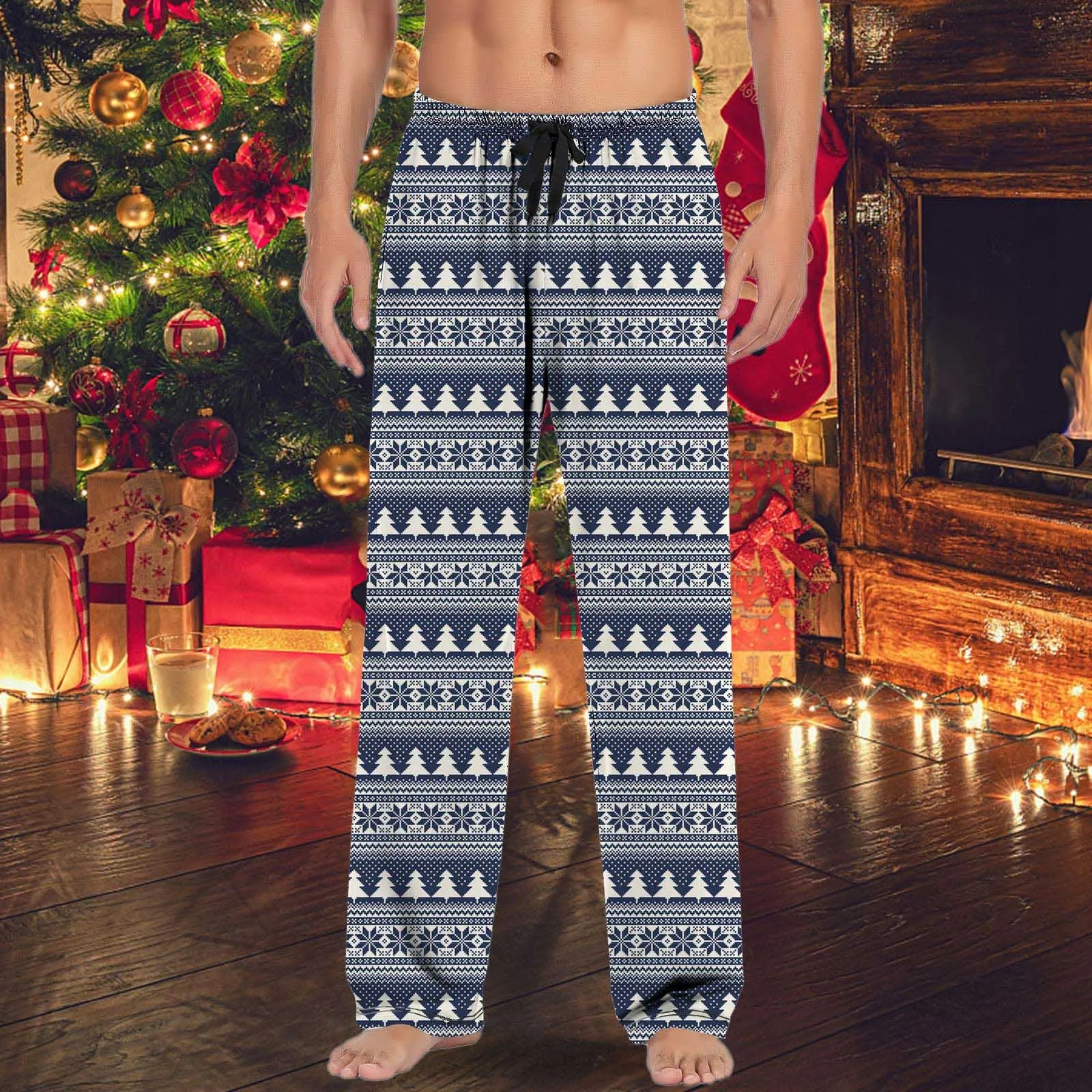 

Рождественские мужские повседневные штаны, пижамные брюки с кулиской и карманами, Рождественский подарок