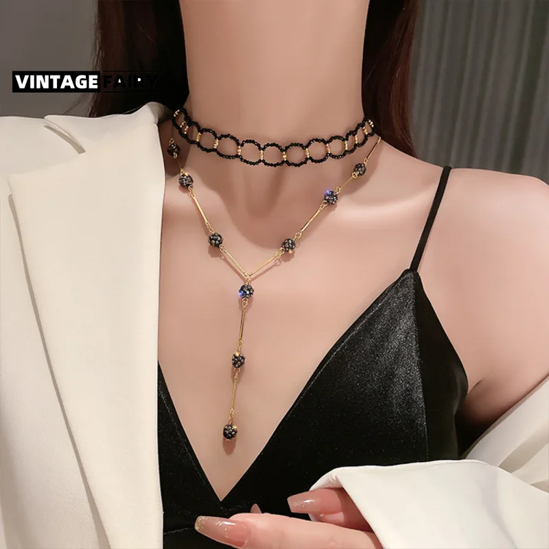 

Black Sexy Choker Woman Neck Necklace Light Luxury Design Y-shaped Necklace Collarbone Chain Collar Braided Neck Chain Maid