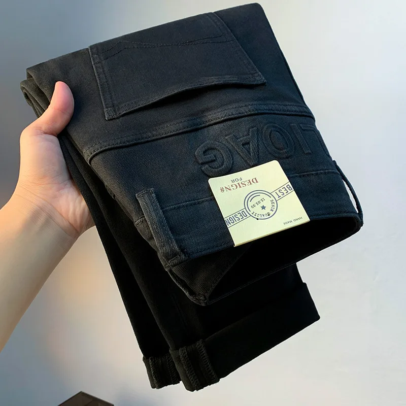 Высококачественные черные джинсы Мужская простая повседневная модная
