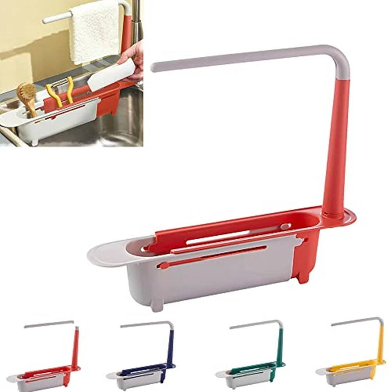 

Telescopic Sink Drain Racks Organizer Soap Brush Holder Basket Kitchen Storage Basket Gadgets Accessories Tool for Household