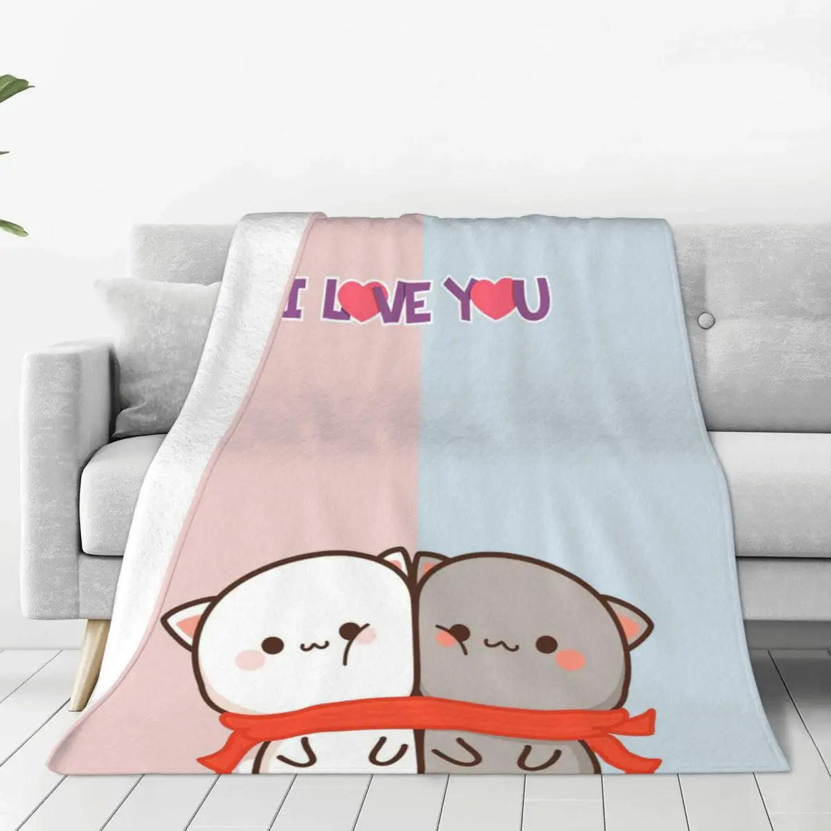 

Peach And Goma Love Blankets Cute Mocha Mochi Cat Flannel Funny Soft Throw Blankets for Home Decoration