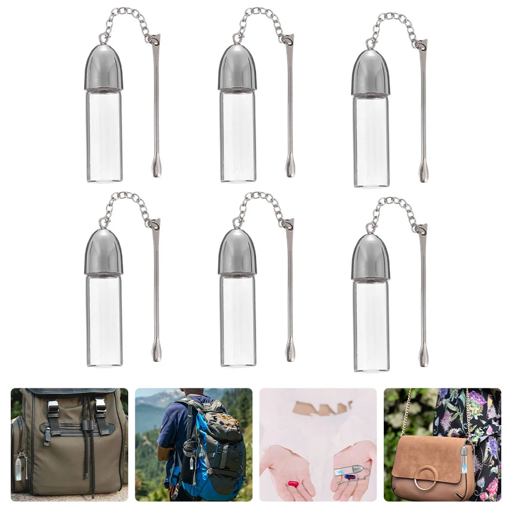 

6Pcs Bottle Refillable Tiny Jar Outdoor Pills Carrier Portable Glass Jars Small Glass Bottles for Storage Pocket Travel