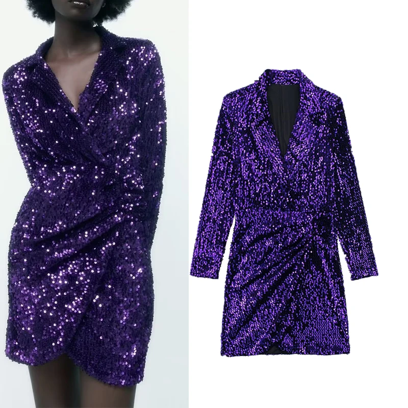 

Осень-зима 2022 Новинка с длинными рукавами с отворотом и бисером плиссированный тонкий темпераментный Повседневный модный костюм платье дл...