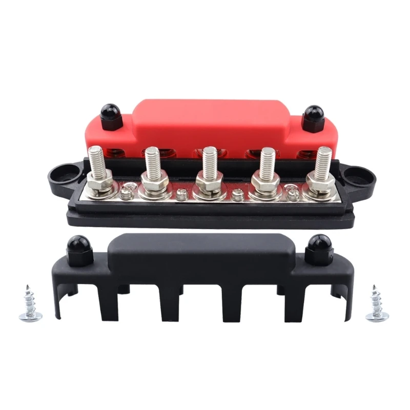 

X6HF Ground Power Distribution Block Battery BusBar 5 Post Wiring Insulated Busbar Terminal for Auto Car Boats Caravans