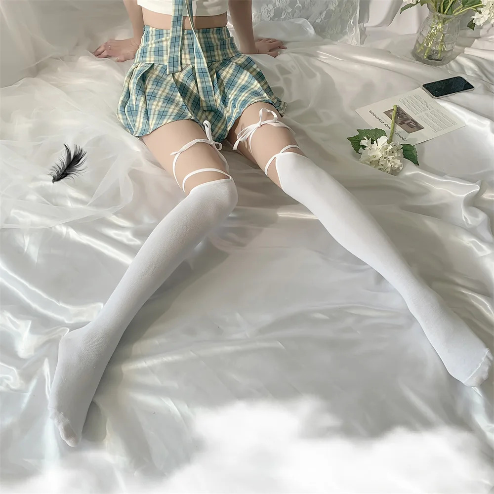 

Sexy Mesh Fishnet Thigh High Stockings JK Lolita Girl Long Socks Stockings Japanese Style Lace Bowknot Suspender Knee High Socks