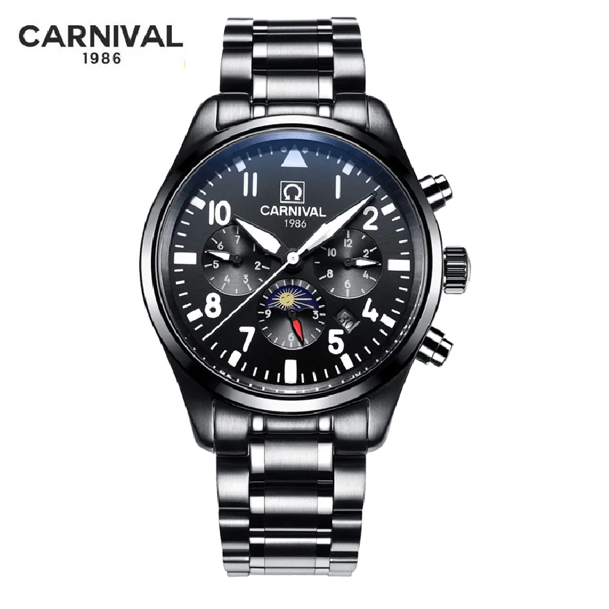 

CARNIVAL Moon Phase Automatic Mechanical Watch Men Top Brand Luxury Sports Waterproof 30M Wrist Watch Relogio Masculino