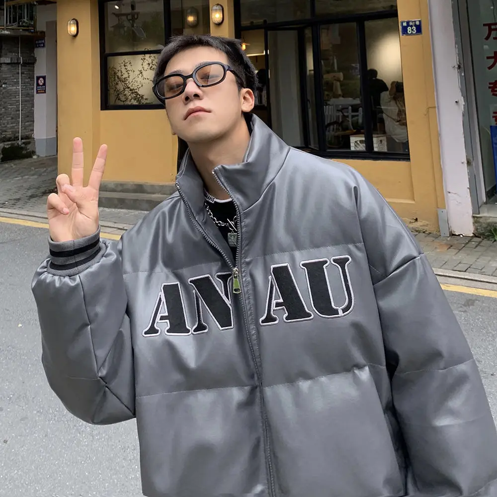 Plus Velvet Thickening Autumn and Winter New Fashion Trend Letter Printing Solid Color Loose Simple Casual Down Jacket