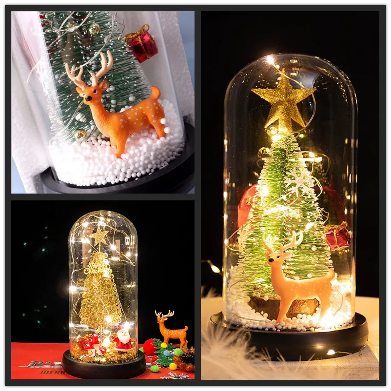 

2023 New Year Gifts Elk Santa Tree In Glass Cover LED Night Lights Christmas Decorations for Home Navidad Ornaments Xmas Decor