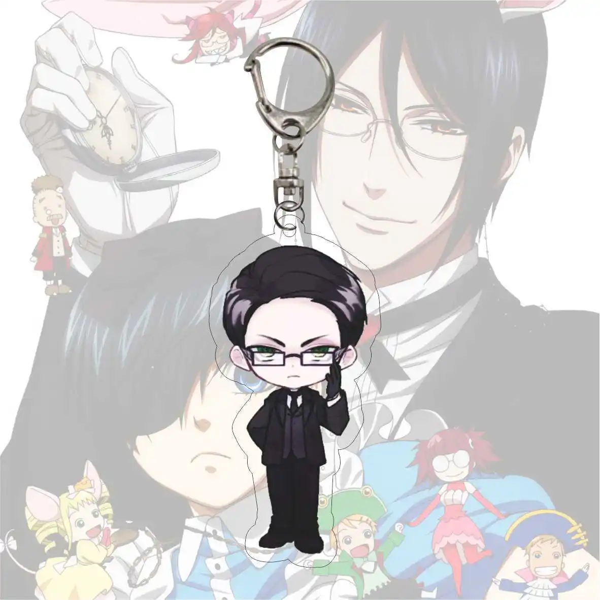 Брелок черный Батлер Kuroshitsuji Аниме фигурки мультяшный принт двусторонний