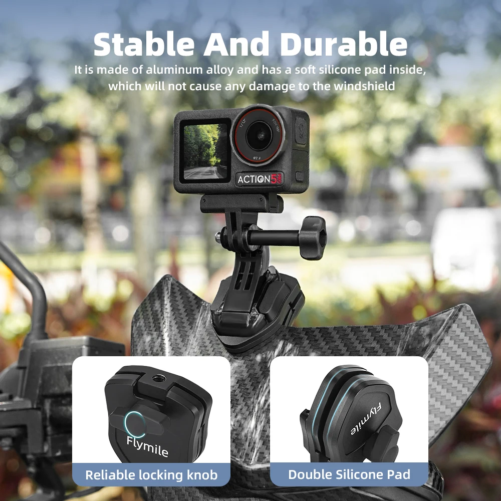 Зажим для лобового стекла мотоцикла Flymile DJI Action 5 Pro/GoPro 12 11 10/Pocket 3/Insta360 X4 X3 кронштейн