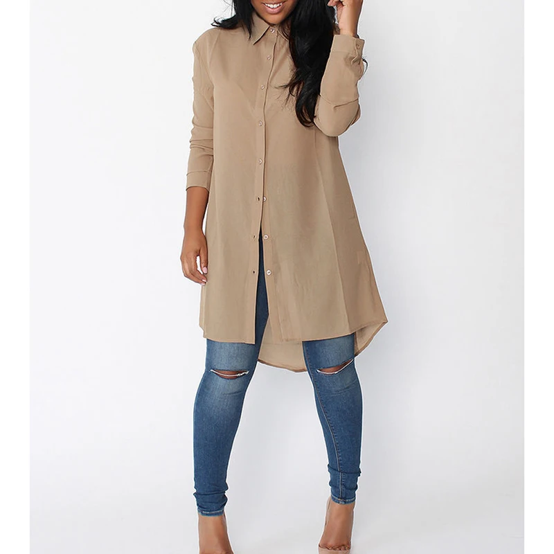 

New Women Summer Loose Casual Blouse Shirts Blusas Solid Long Sleeve Shirt Button Back Asymmetric Ladies Top