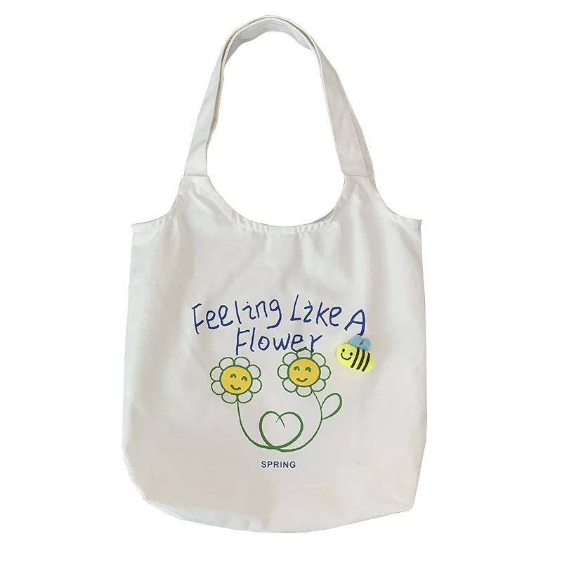 

Women Flower Print Canvas Bag Female Shoulder Shopper Bag Cute Bees Eco Handbag Ladies Large Shopping Bag Sweet Girls Tote 2022