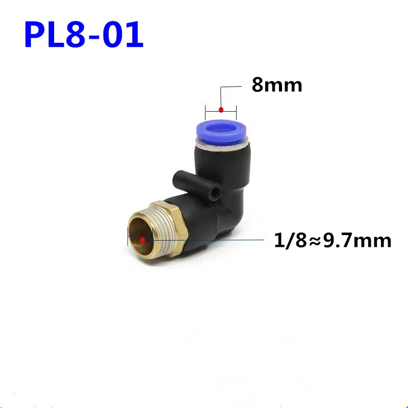 

Пневматический соединитель PL, наружный диаметр 4-12 мм, шланг 1/8 дюйма, 1/4 дюйма, 3/8 дюйма, 1/2 дюйма, наружная резьба, пневматическая трубка, коленчатый соединитель, воздушный вставной фитинг
