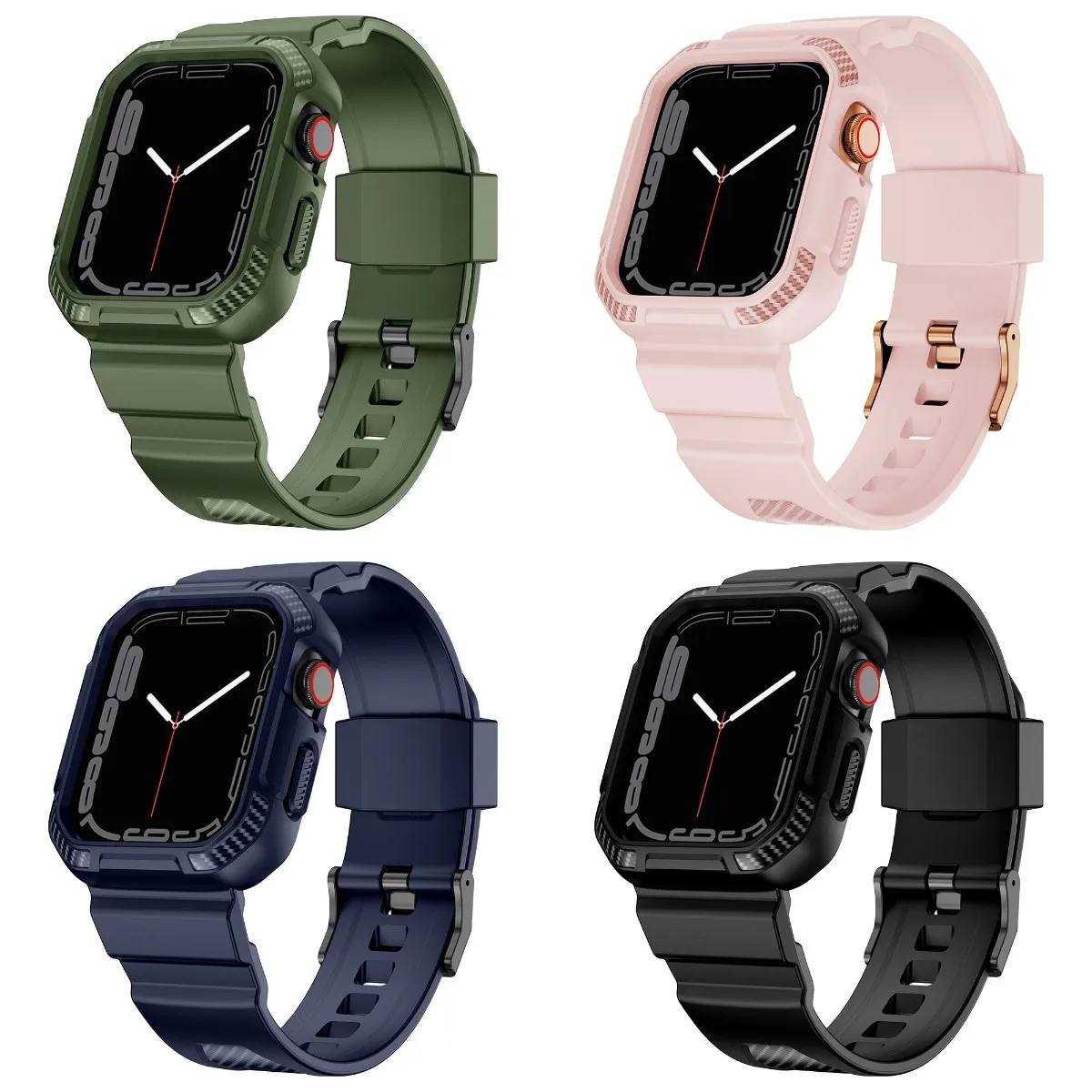 Strap + Case for Apple Watch Band 45mm 44mm 42mm 40mm with Bumper Case Rugged Men Bands for IWatch Series 7 6 5 4 3 2 Military