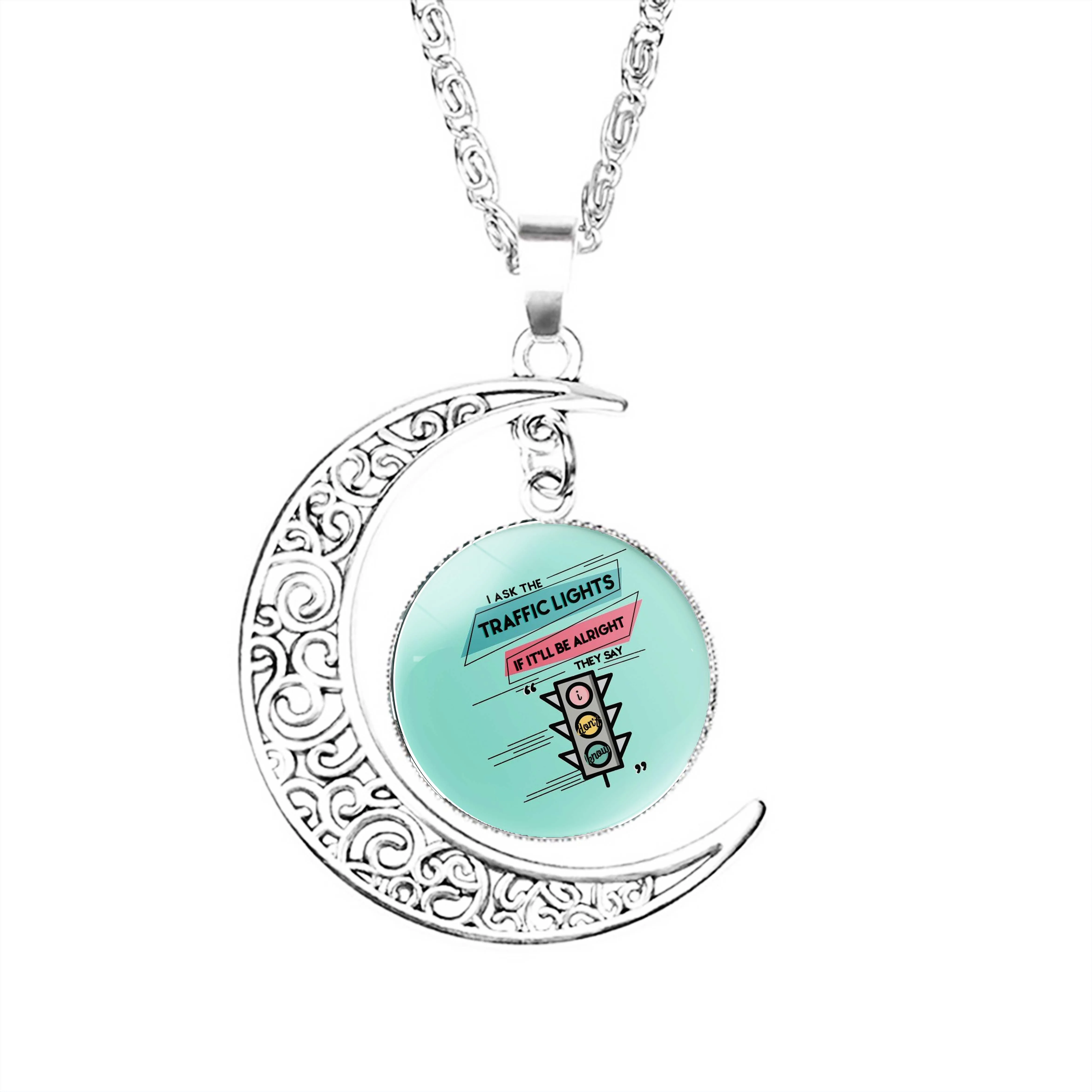 

Death By A Thousand Cuts Moon Necklace Glass Jewelry Accessories Party Fashion Lovers Gifts Charm Dome Girls Stainless Steel